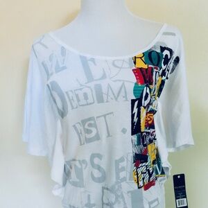 ROCAWEAR Women's Top White & Multicolor "School Girl Gone Roc"  Shirt size S